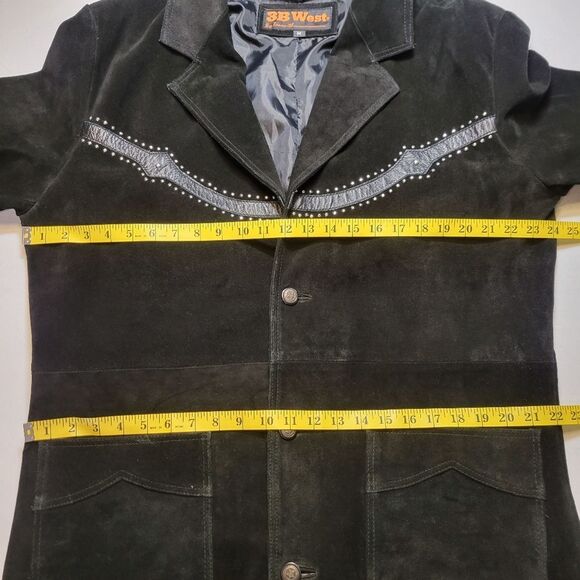 3B West Men's Black Suede and Leather Jacket with Studded Details Western - Picture 12 of 14